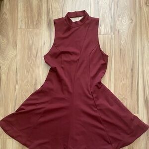 Free People Dress Burgundy Red Choker Collar Open Back Full Skater Pockets